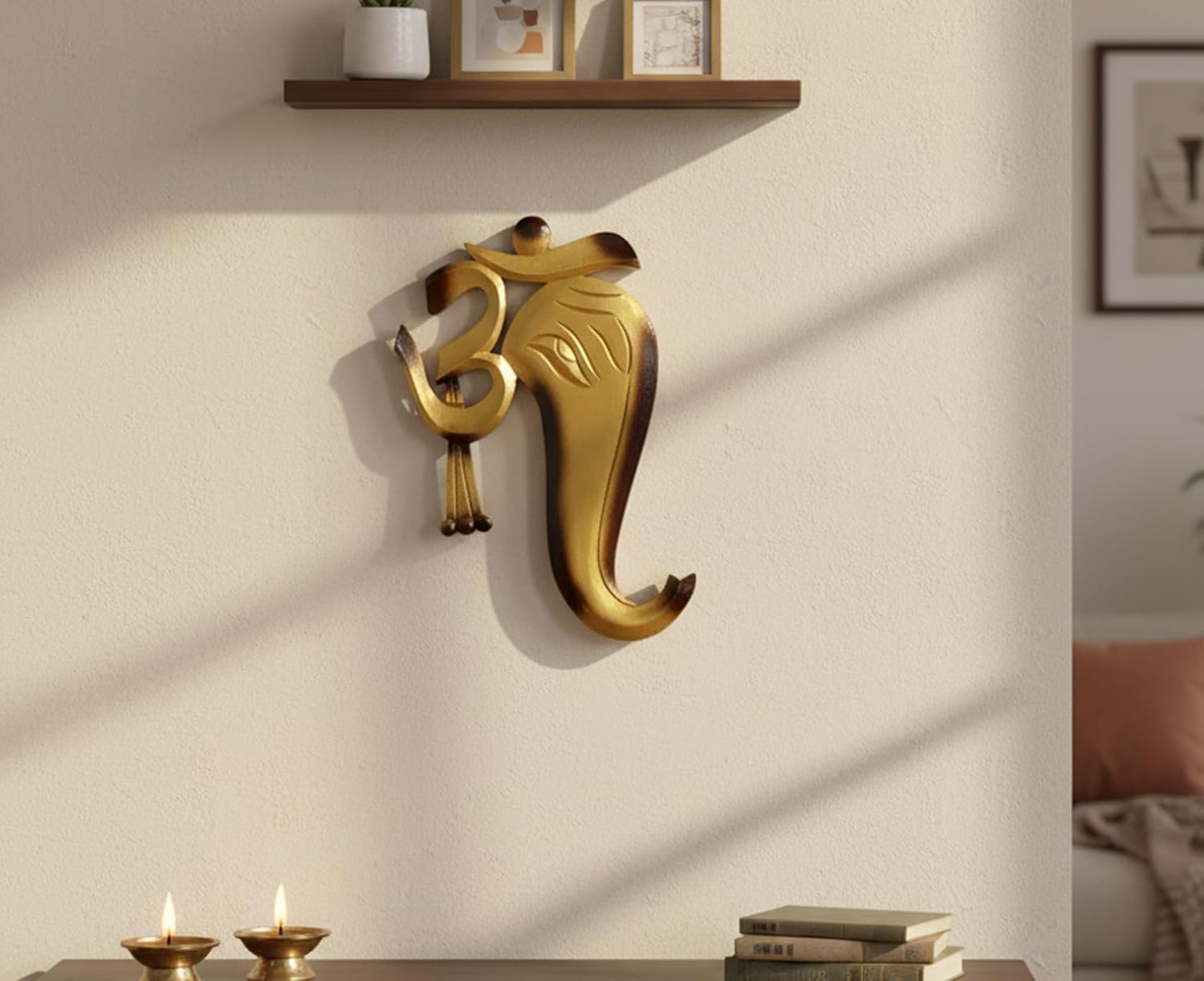 eSplanade Ganesha Ganesh Wall Door Hanging | OM Aum Wall Hanging | Decorative Accessories - Home Decor | Wood - 11.5 Inches - Golden